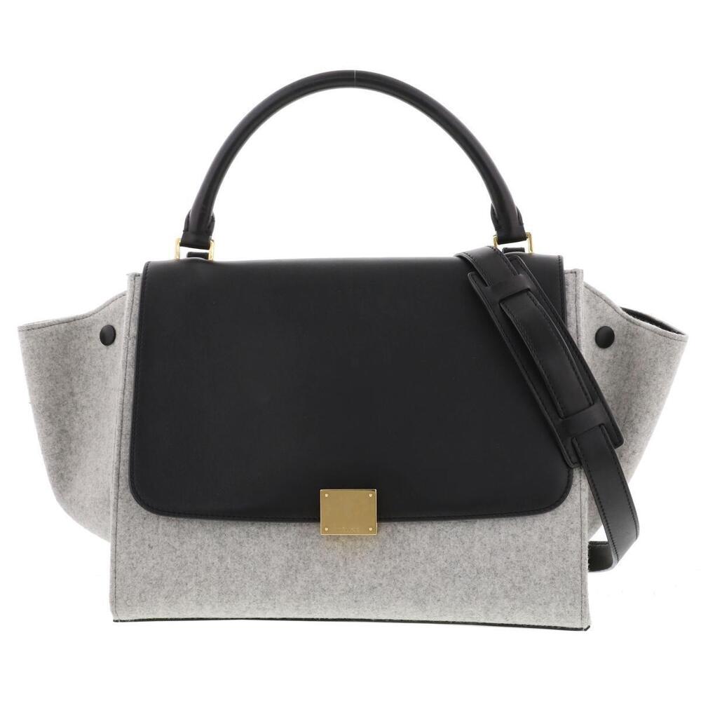 CELINE Trapeze Leather Suede Shoulder Bag Gray